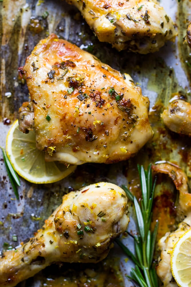 Roasted Lemon Rosemary Chicken - the best tasting oven baked chicken with few simple ingredients | littlebroken.com @littlebroken 