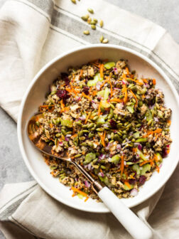 Chicken Quinoa Salad with Balsamic Dressing - ultimate fall salad with chicken, quinoa, crunchy veggies, cranberries, and pumpkin seeds | littlebroken.com @littlebroken