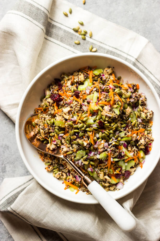 easy quinoa salad in a bowl.