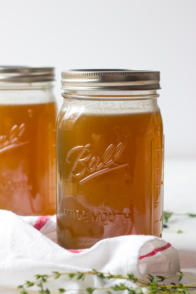 chicken stock made in a slow cooker with bones