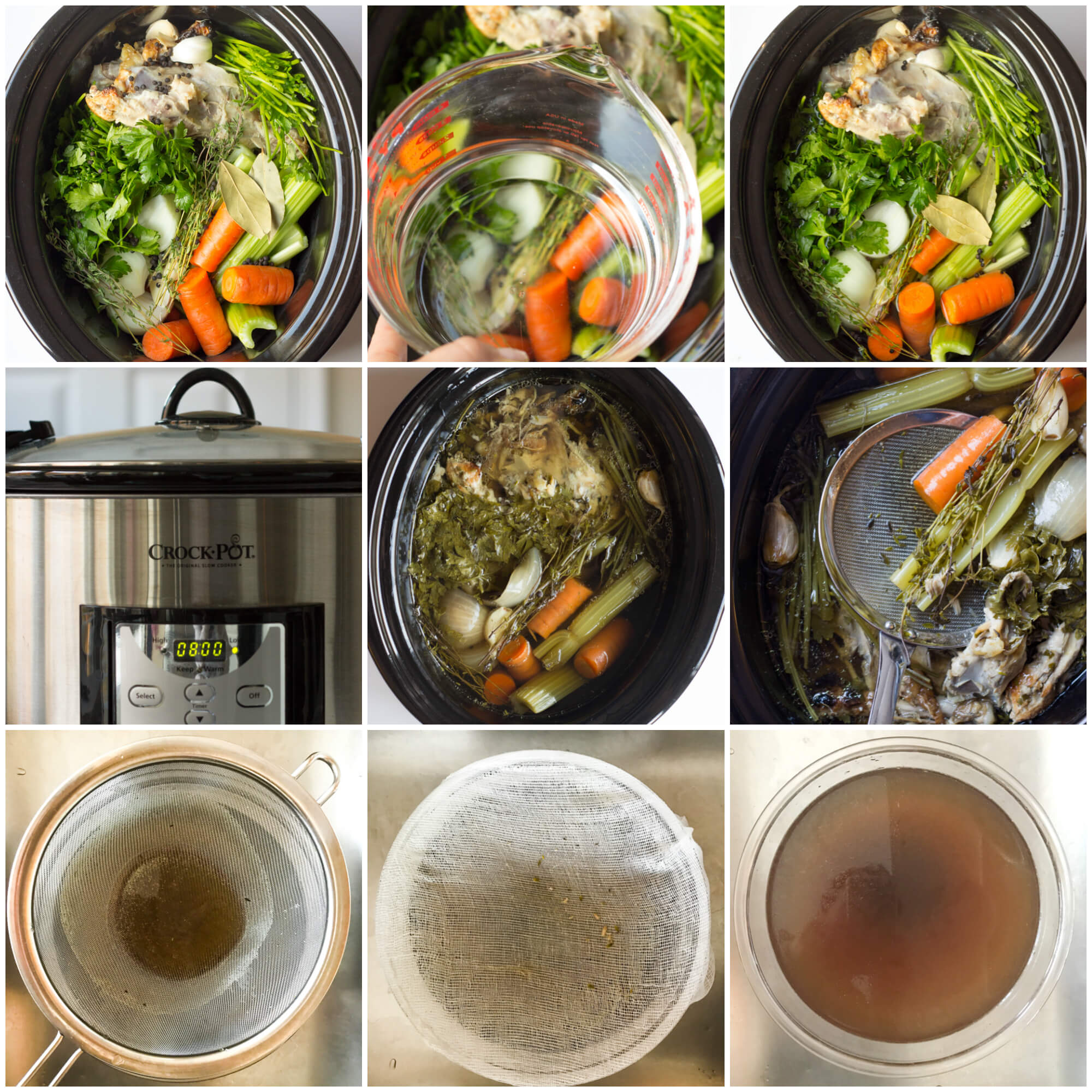 Easy Slow Cooker Chicken Stock - the easiest way to make homemade chicken stock! All you need is a slow cooker and rotisserie chicken | littlebroken @littlebroken
