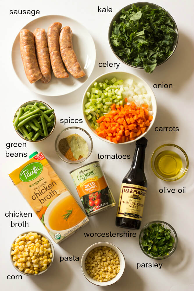 ingredients for sausage and kale soup recipe