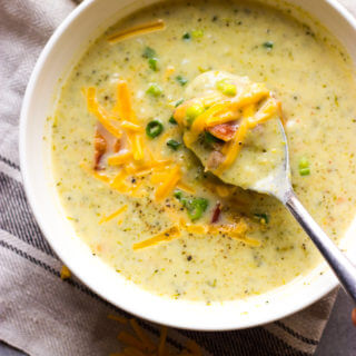 Easy Broccoli Potato Soup - creamy, thick, and belly warming good. This broccoli potato soup is made with fraction of the cheese and cream | littlebroken.com