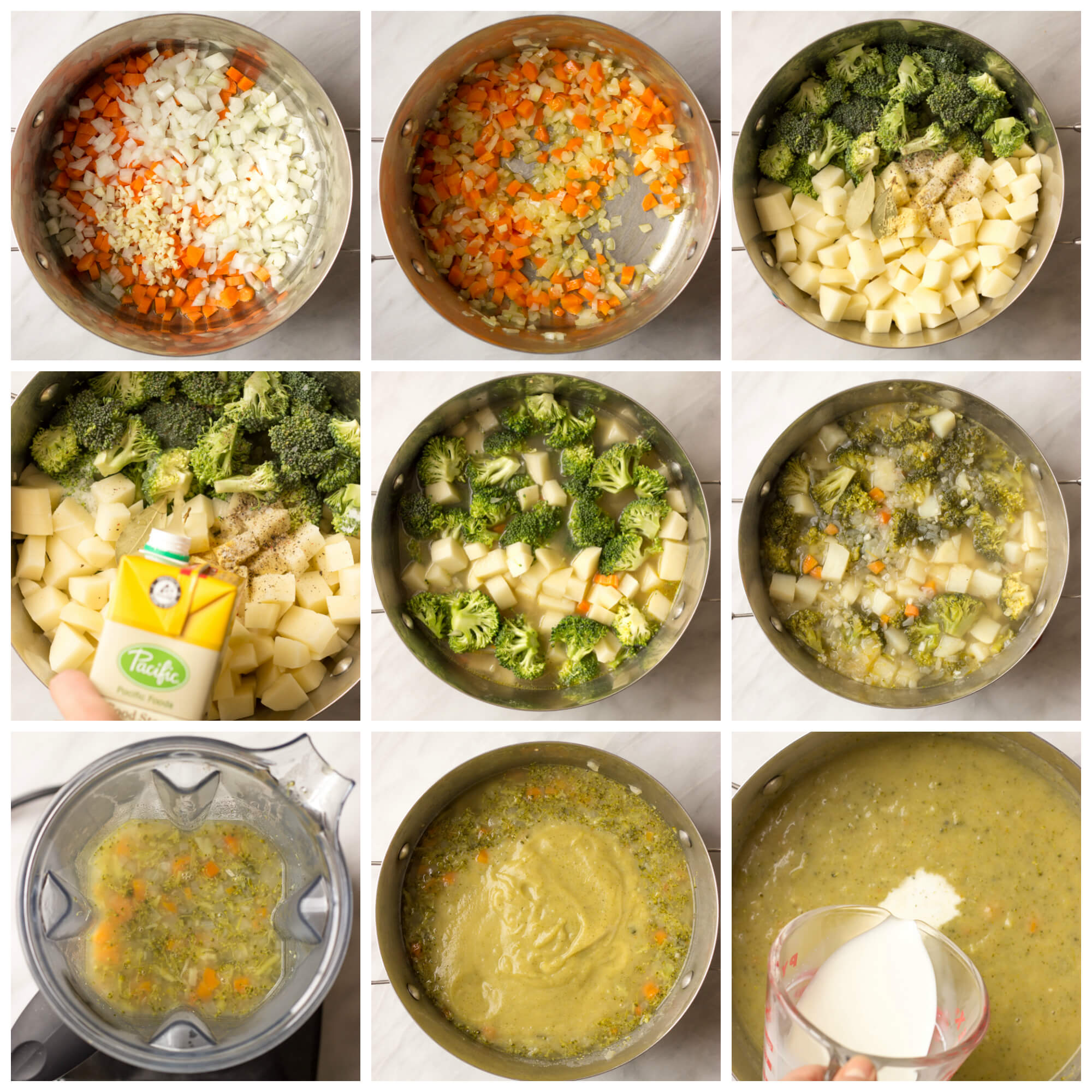 step by step instructions for making broccoli potato soup