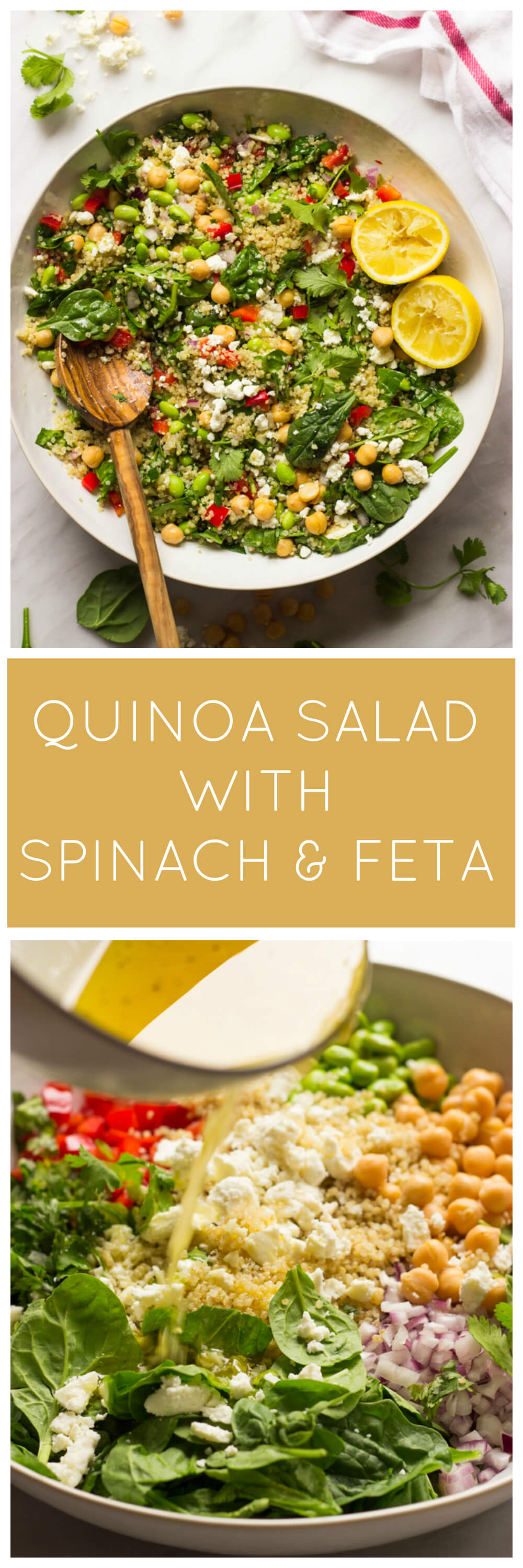 Quinoa Salad with Spinach and Feta - packed with crisp veggies and the most delicious lemon ginger dressing! This quinoa salad make the perfect summer side | littlebroken.com @littlebroken