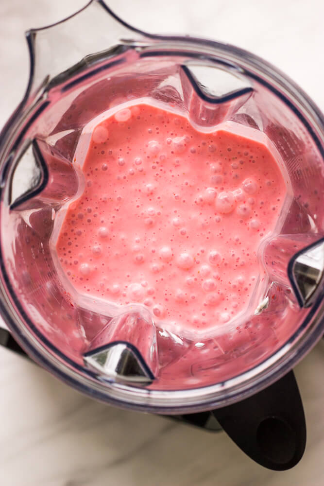 pureed strawberries in a blender