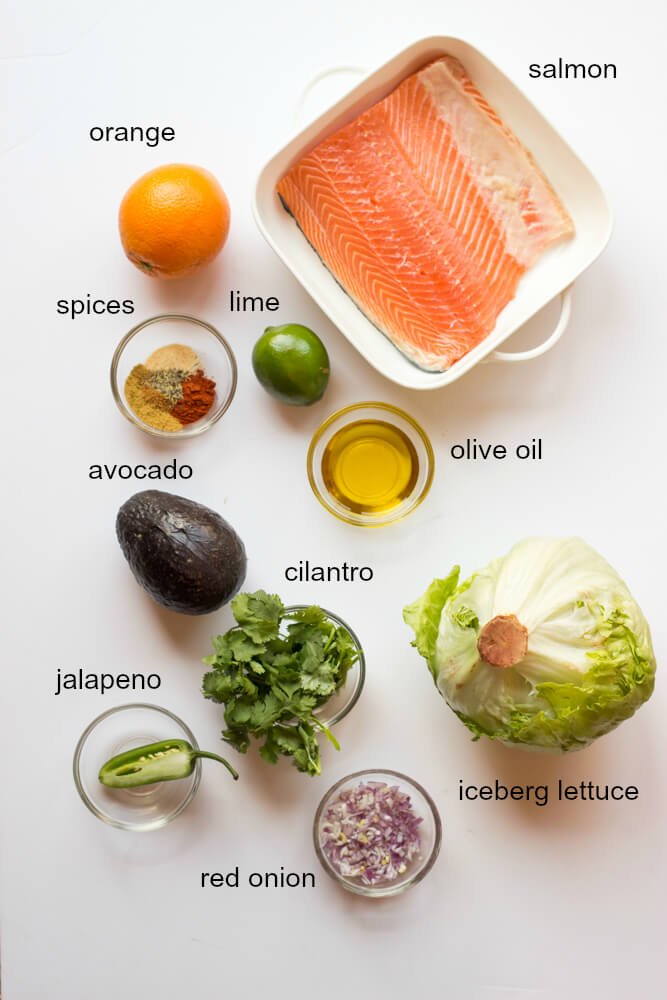 ingredients for salmon lettuce wraps.