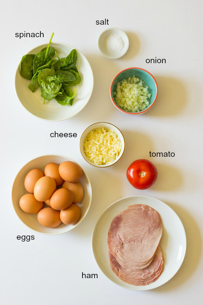 ingredients for ham and egg muffin cups.