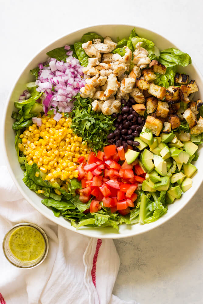 Southwestern Chopped Salad with Grilled Turkey and Croutons - Little Broken