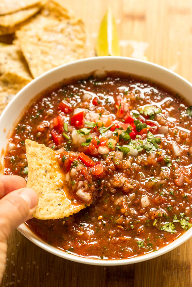 roasted salsa in white bowl