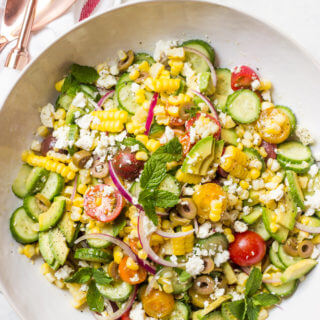 Greek Corn Salad with Avocado - Greek salad with delicious twist! | littlebroken.com