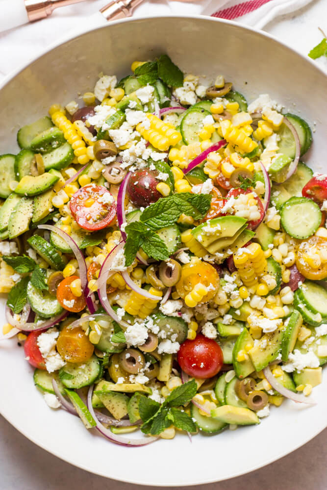 Greek Corn Salad with Avocado - Greek salad with delicious twist! | littlebroken.com 