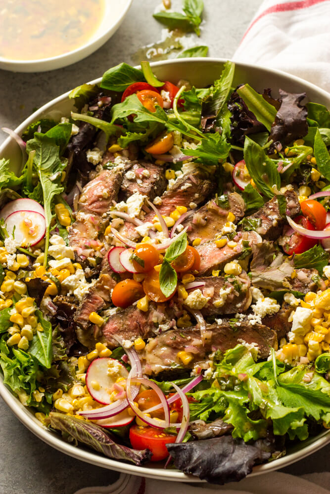 Grilled Summer Steak Salad with Corn - Little Broken