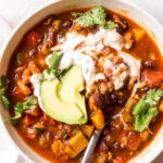 Summer Vegetable Chili - thick and belly warming chili. Made with all vegetables and delicious smoky flavor | littlebroken.com