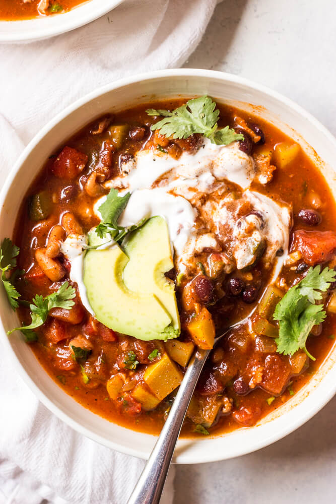 close up summer vegetable chili recipe