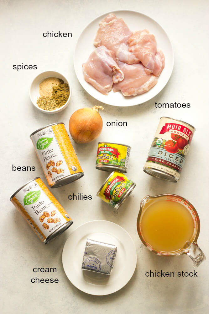 Ingredients to make creamy chicken chili