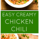 Two vertical images of chicken chili