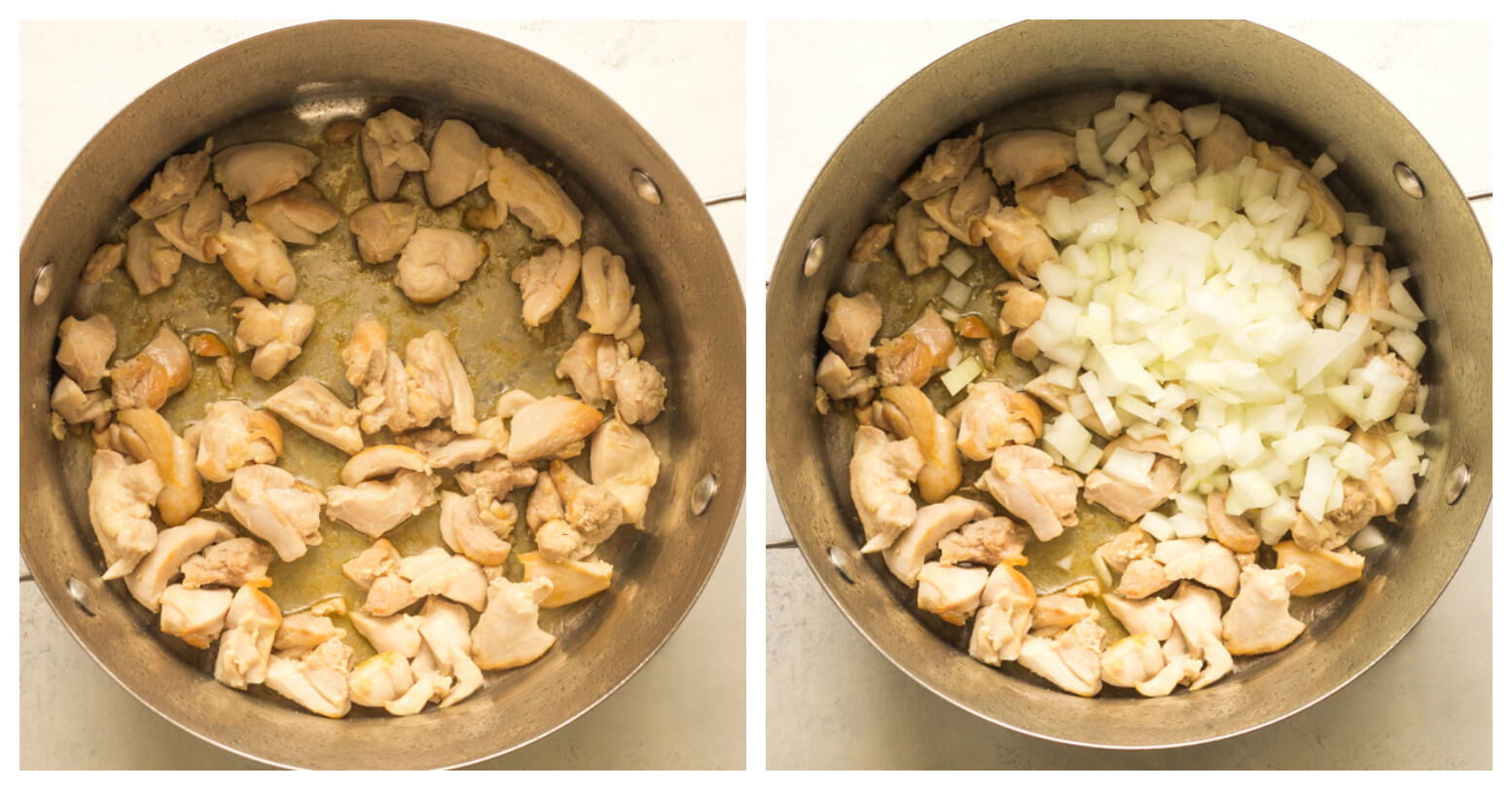 Dutch oven with chicken and onions