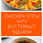 Long image of chicken stew with butternut squash