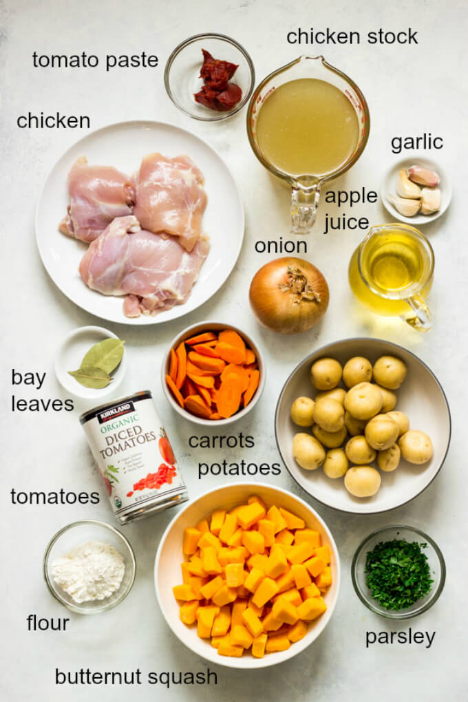 Ingredients for chicken stew.