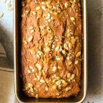 Close up of pumpkin bread in loaf pan