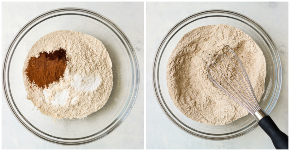 dry ingredients for pumpkin bread in glass bowl.