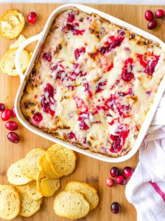 Cranberry dip in white baking dish