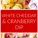 Long vertical image of cranberry dip with title in the middle