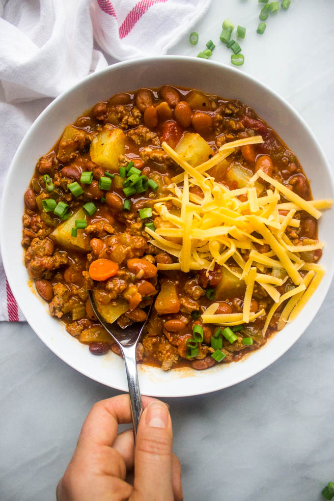 Close up of sweet and spicy chili in white bowl 