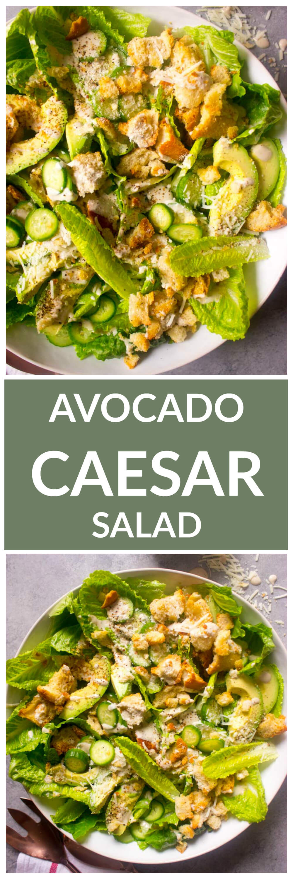 avocado caesar salad with cucumbers