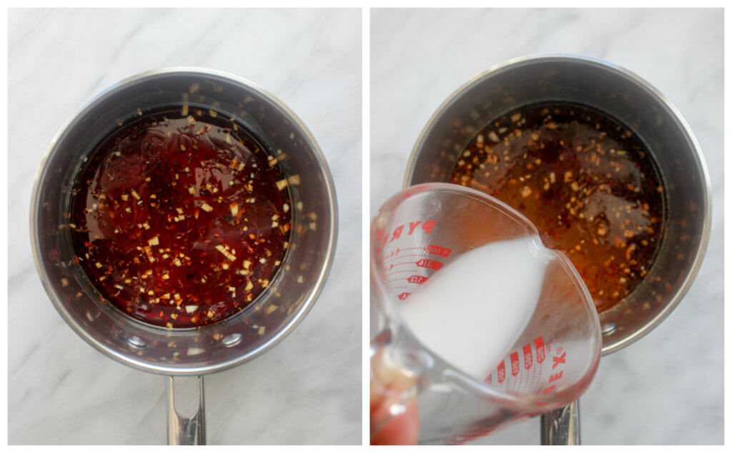 Close up of teriyaki sauce in small saucepan