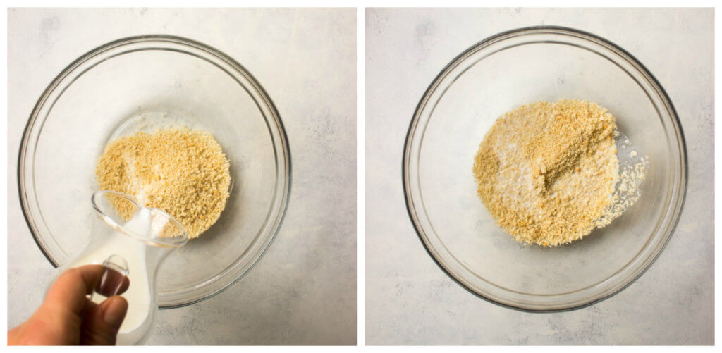 Breadcrumbs in glass bowl for easy chicken meatballs