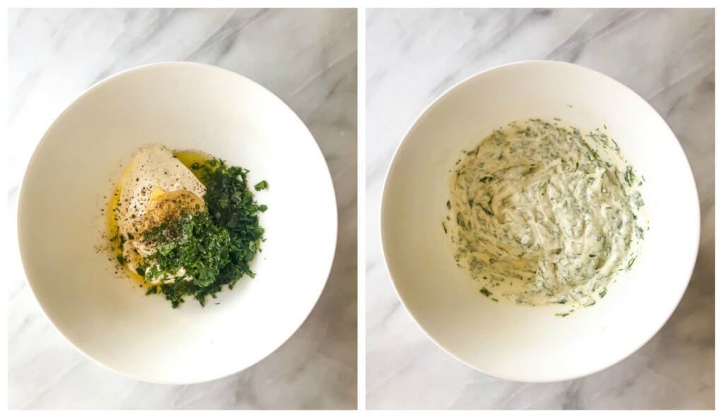 Step by step on how to make sour cream herb dressing.