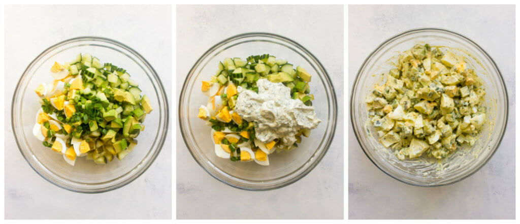 Step by step on how to make avocado egg salad recipe.