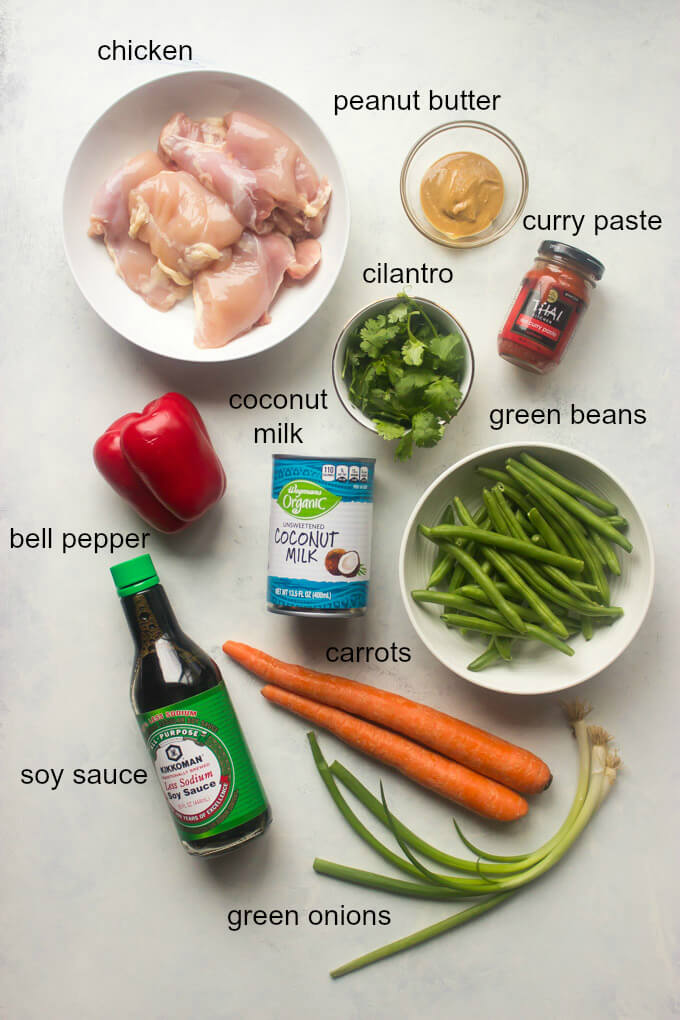 Ingredients for coconut curry chicken recipe