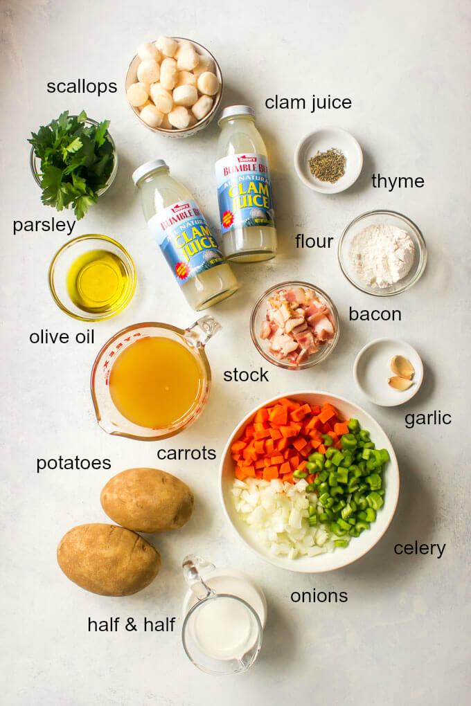 Ingredients for scallop chowder recipe