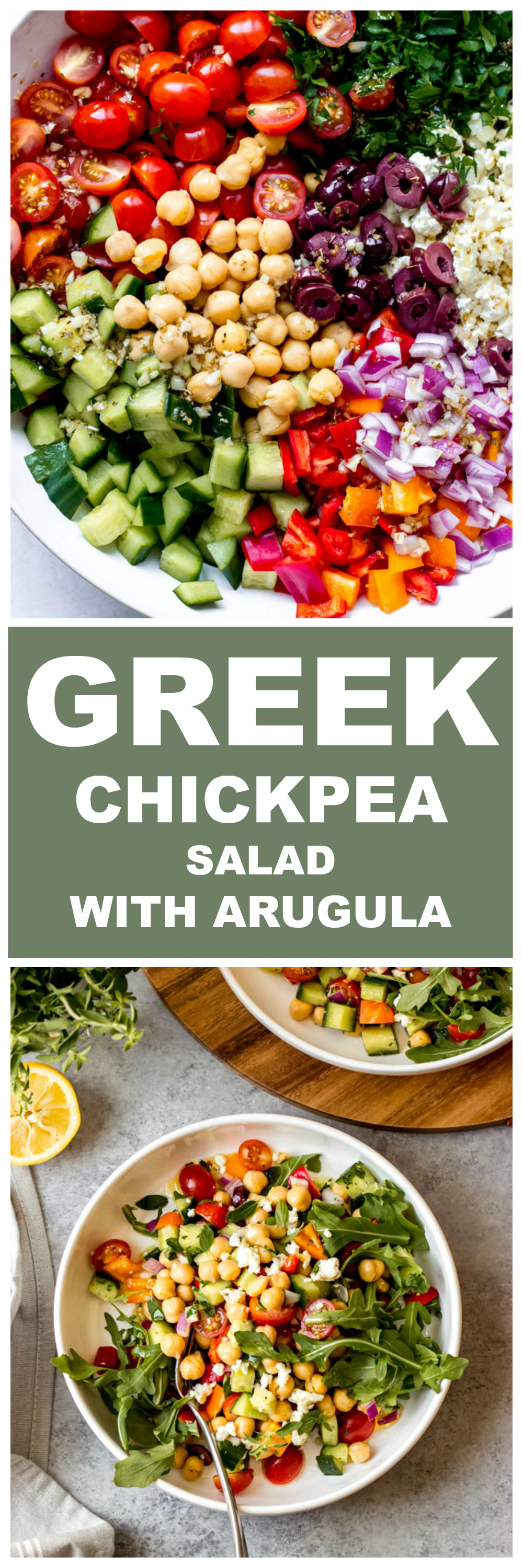greek chickpea salad with arugula