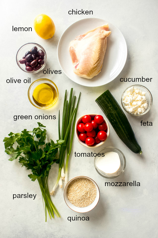 Ingredients for lemon quinoa salad