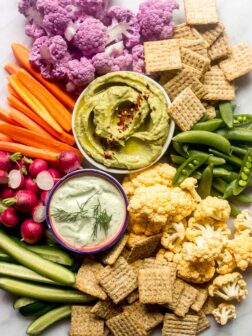 Overhead crudite platter on white board