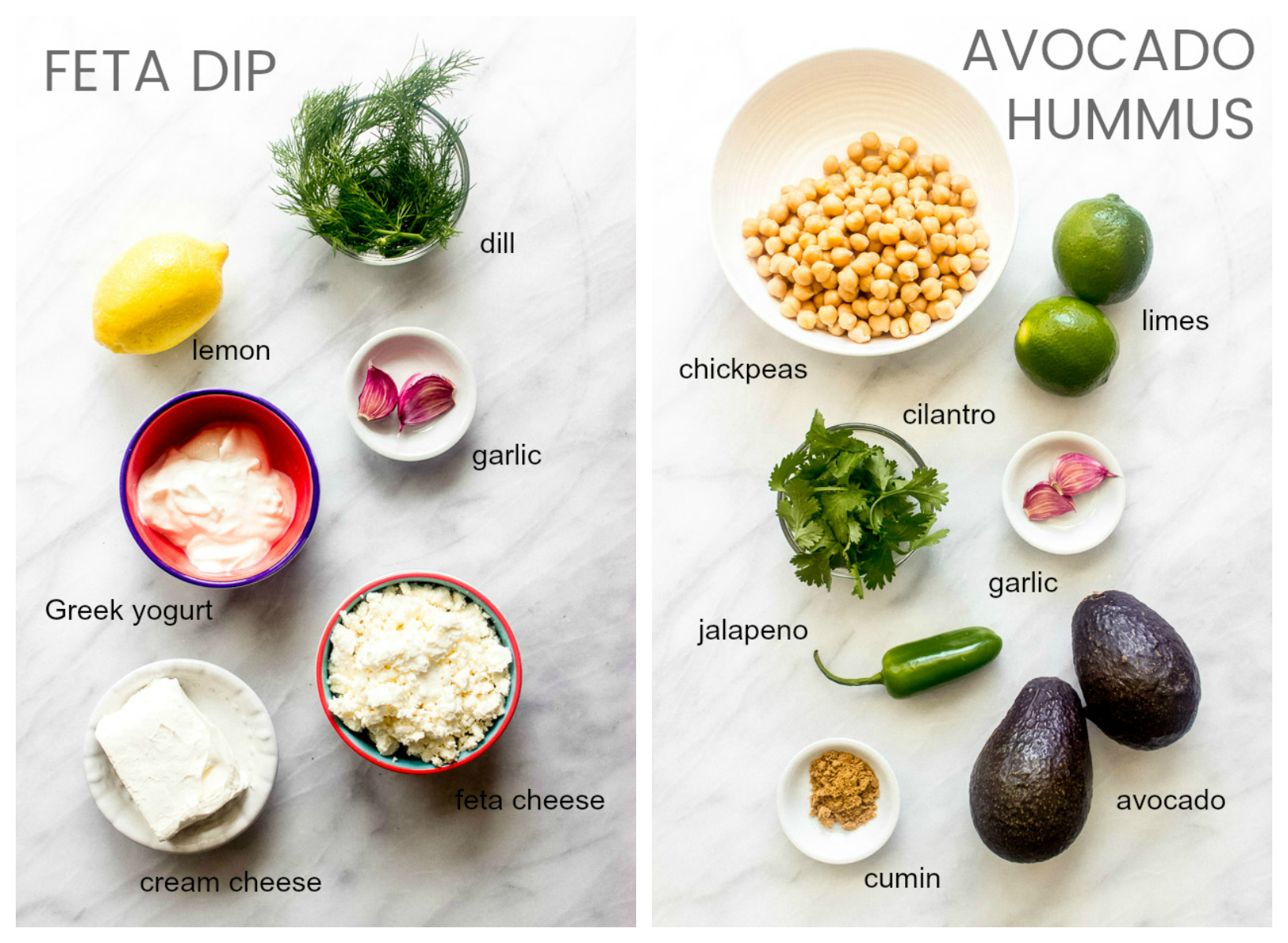 Ingredients for vegetable platter dips