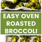 Vertical image oven roasted broccoli close up