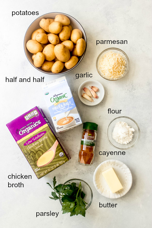 Ingredients for baby potatoes in cream sauce