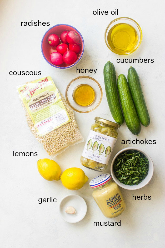 Ingredients for Israeli couscous salad
