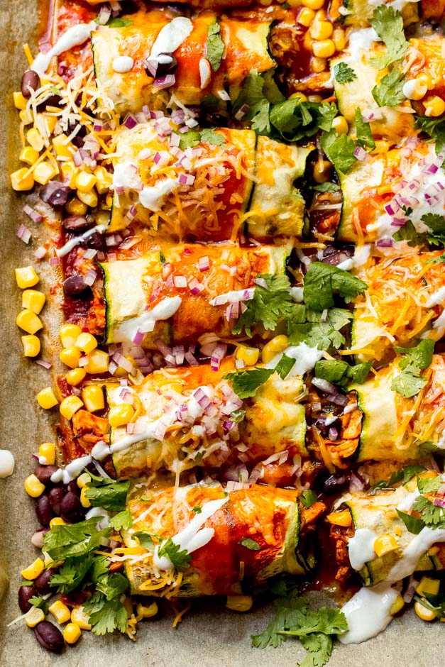 Close up zucchini enchiladas 