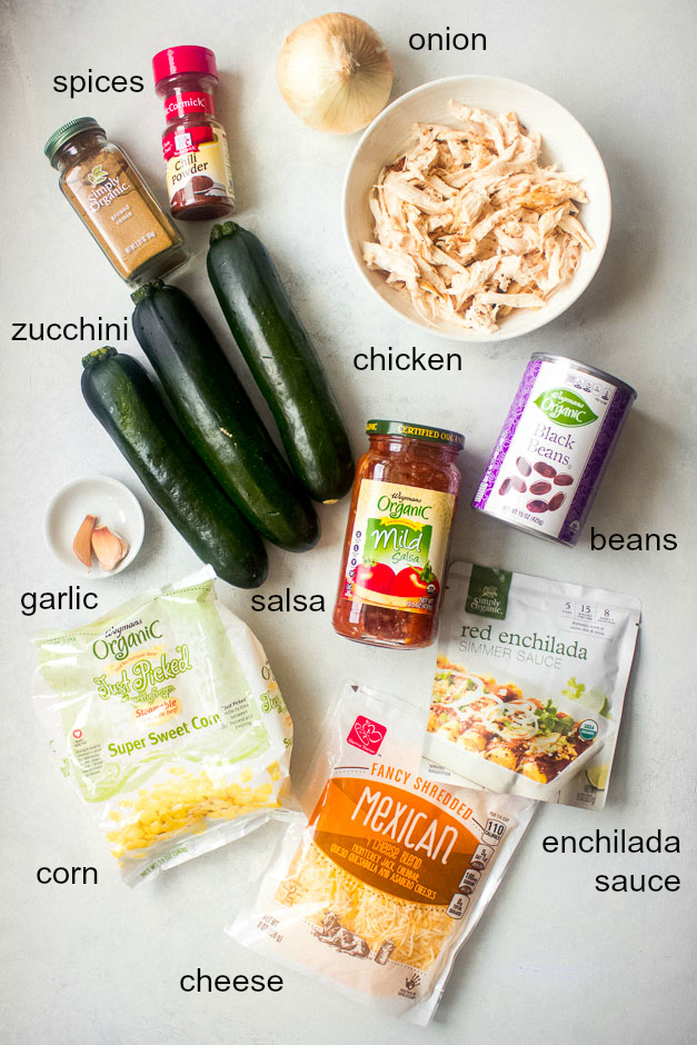 Ingredients for zucchini chicken enchiladas