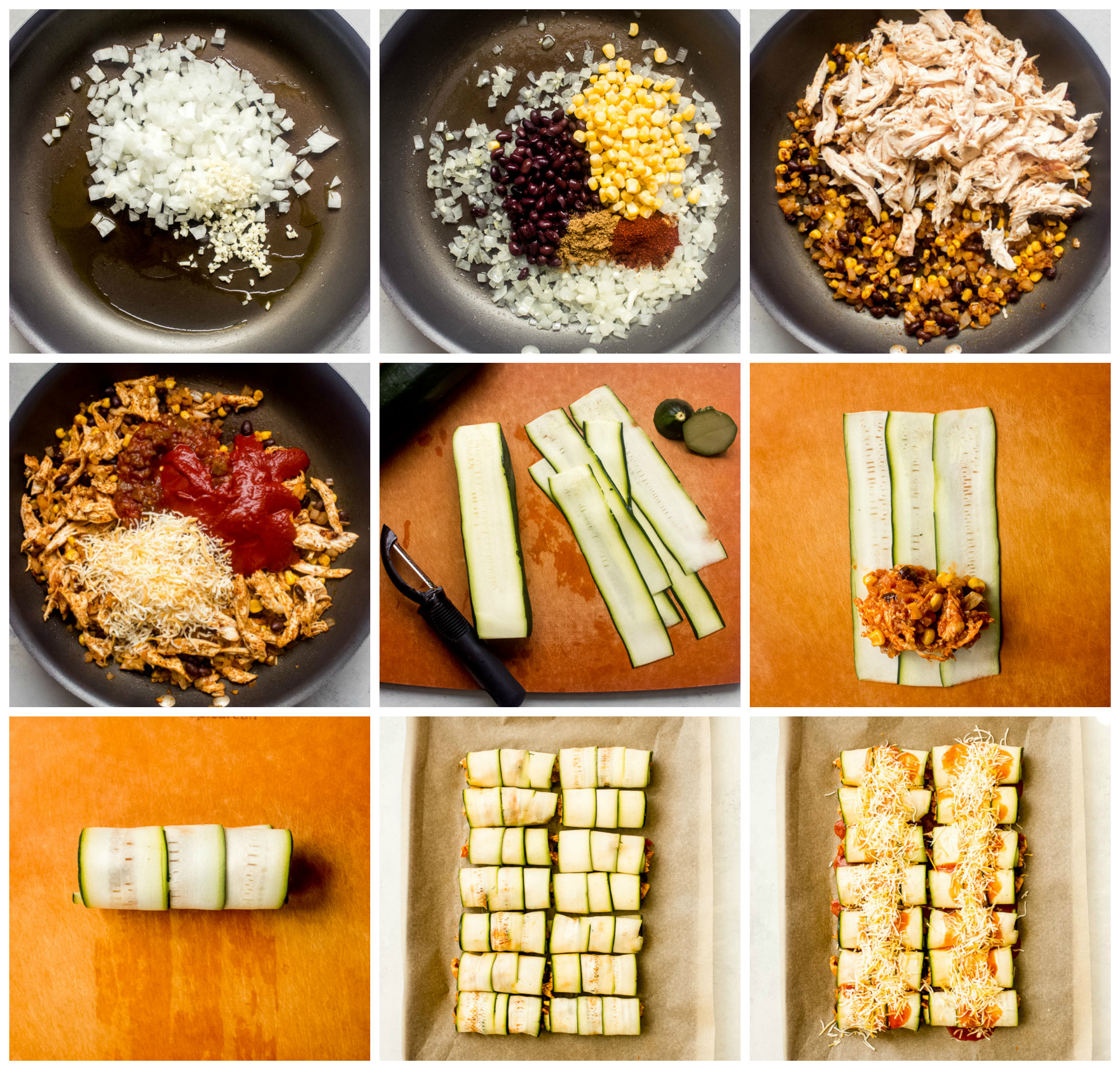 Step by step instructions for zucchini enchiladas