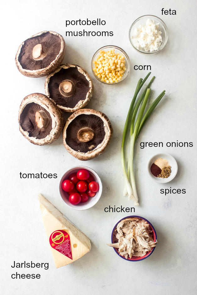 Ingredients for easy stuffed portobello mushroom recipe
