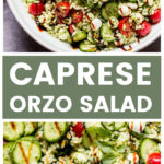 Caprese orzo salad with cucumbers and basil vinaigrette