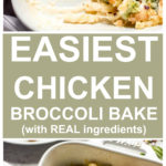 Vertical image chicken broccoli pasta bake