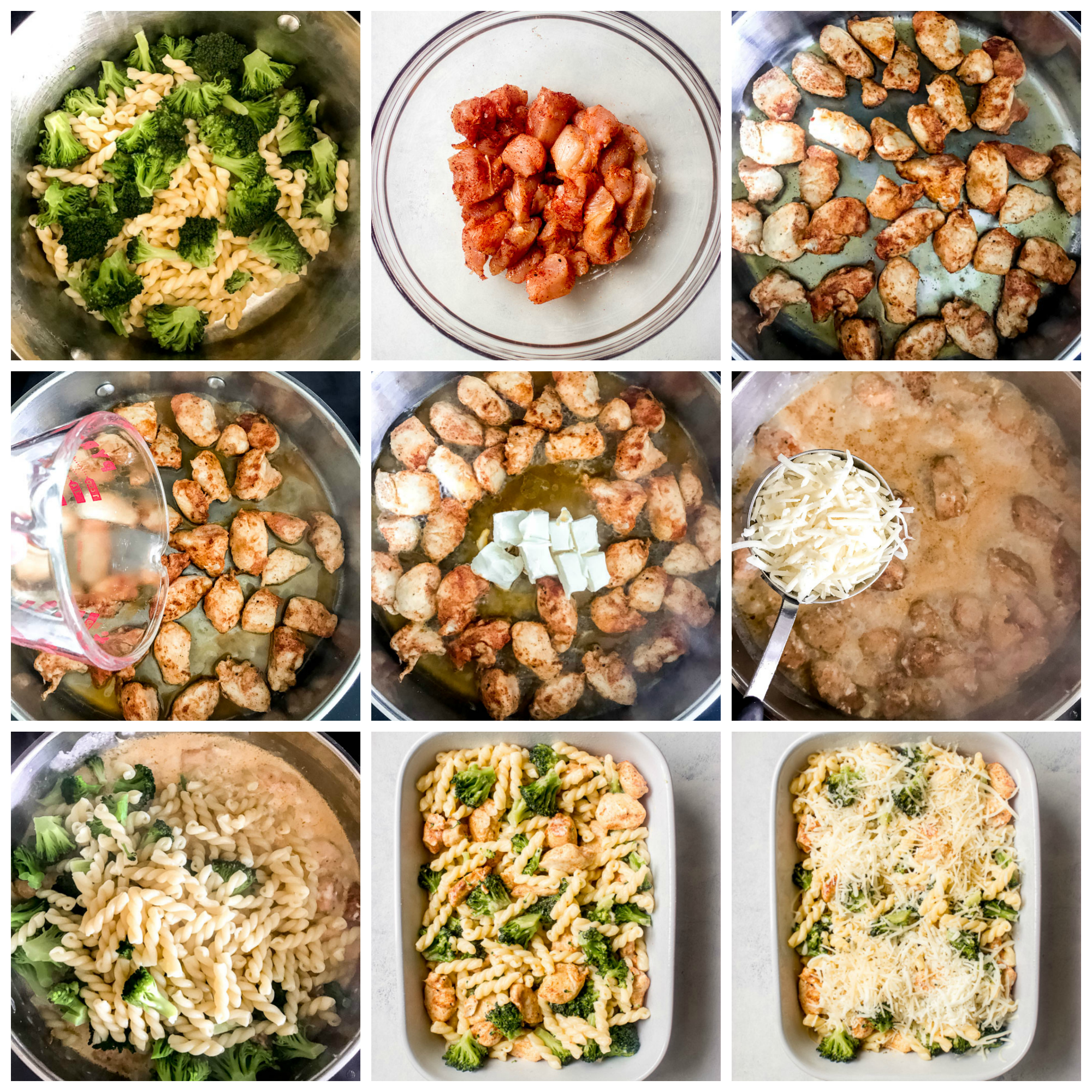 Step by step on how to make chicken pasta broccoli bake